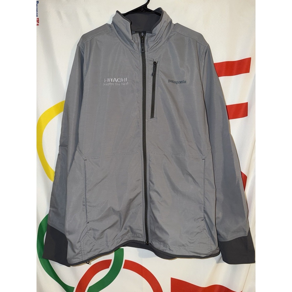 Patagonia Mens All Free Jacket XL Gray Full Zip Hitachi Company Logo